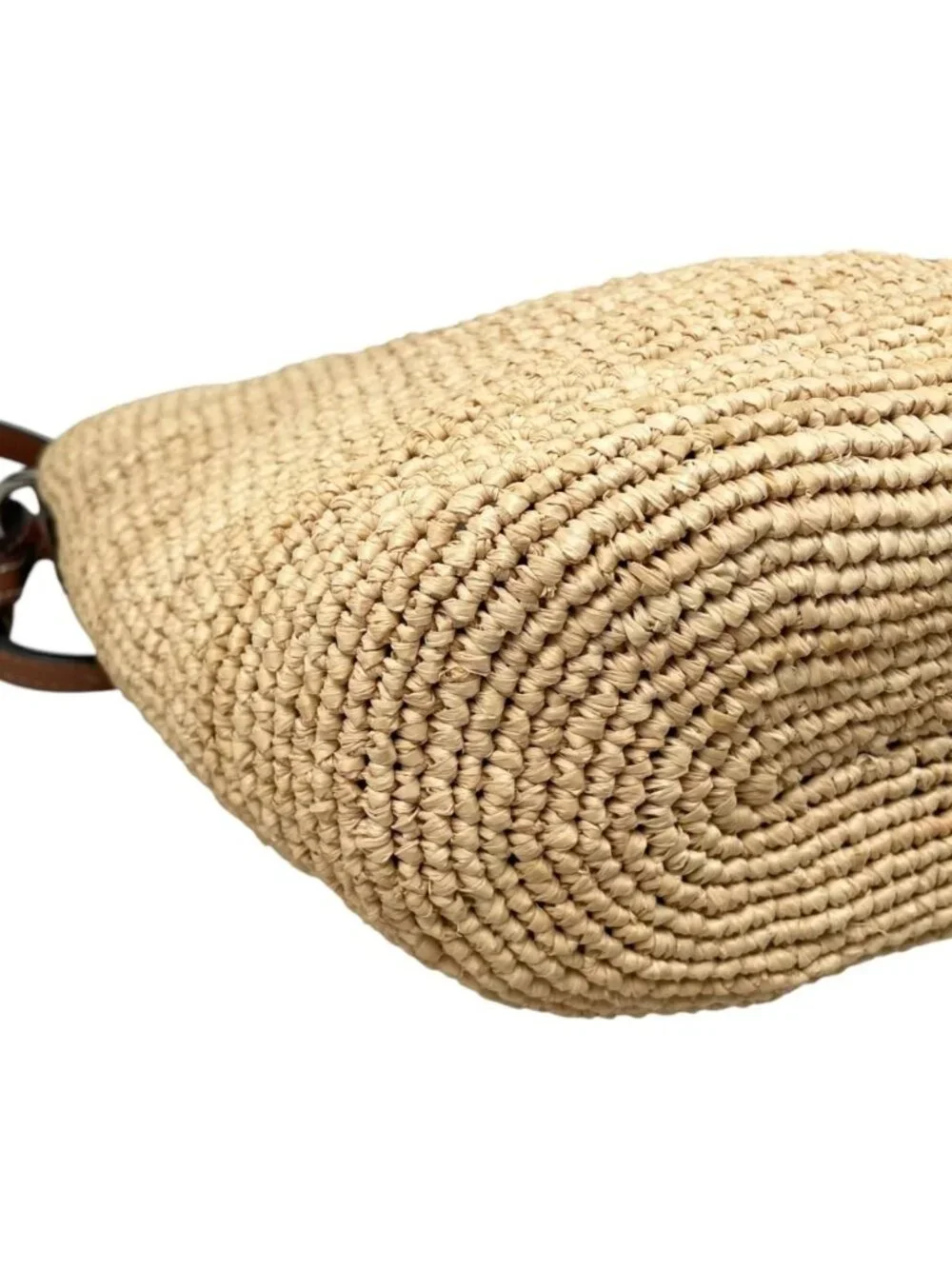 Loewe Shoulder Bag Slit Pochette Raffia Calfskin Anagram Logo Patch Natural